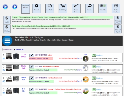 Set up a free CD or DVD project for each of the products you sell